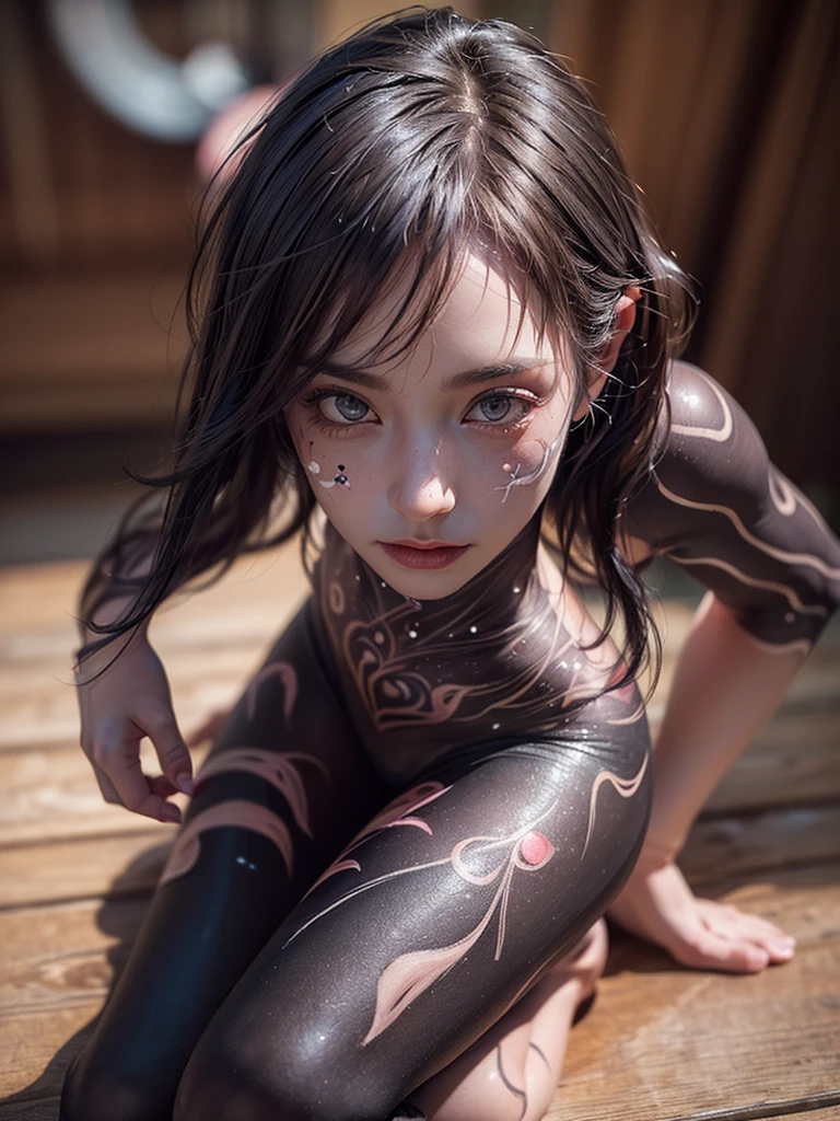 unparalleled masterpiece, ultra realistic 8k CG,masterpiece,pov,(delicate photograph,ultra_detailed,16k,raw photo:1.3),(realistic:1.9,photorealistic:1.9), beautiful detailed eyes,1girl,(((fullbody,Body painting))),, demon,cute,e-cup chests,