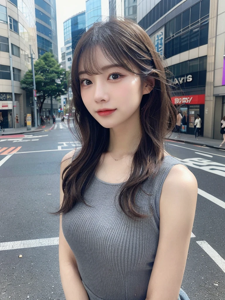 Sleeveless dress、(Highest quality,masterpiece:1.3,Ultra-high resolution,),(Ultra-detailed,Caustics),(Photorealistic:1.4,RAW shooting,)Ultra-Realistic Capture,Very detailed,High resolution 16K for human skin、 The skin texture is natural、、The skin looks healthy、The color is also uniform.,One Woman,Japanese,,cute,,(Depth of written boundary、chromatic aberration、)、、(In the streets of Shibuya)、(Hair swaying in the wind:1.2)、