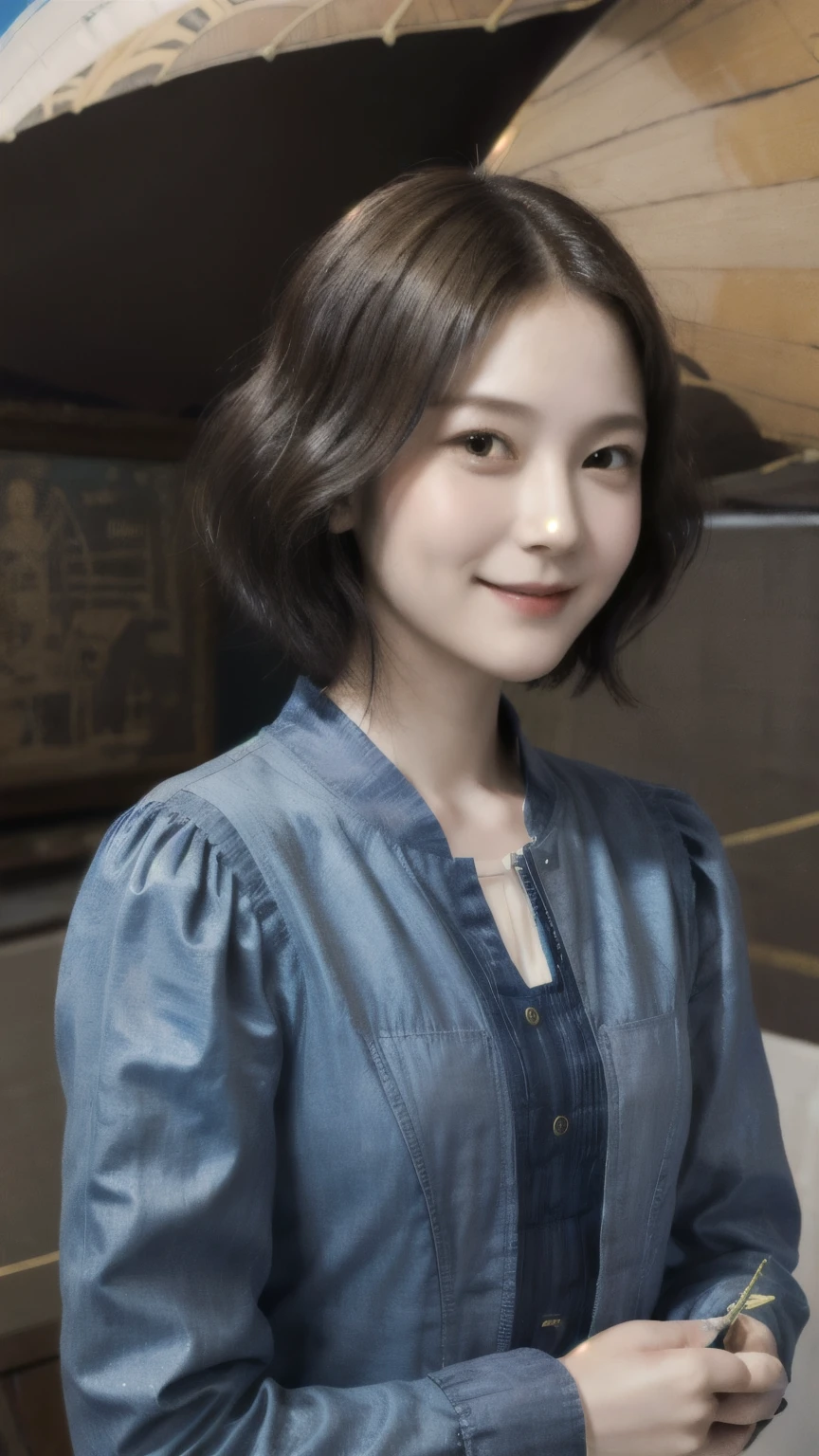 263 20-year-old female,(Short Hair 46),(chest:1.5),Old-fashioned smile,(Paintings by Leonardo da Vinci),(airship,Blueprint)