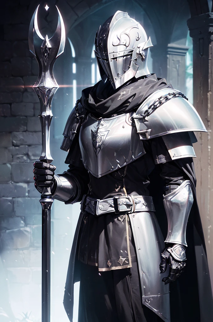 (masterpiece; best quality: 1.2), ((knight man)), ((solo)), (black eyes: 1.4), (body; toned, lean, masculine: 1.3), (beautiful and clear background: 1.2), ((depth of field)), (equipment: templar + dark surcoat + chainmail shirt + closed helmet + pauldrons + gauntlets + greaves + black cloak : 1.3), (anime illustration: 1.2), (background composition; garden + plants: 1.1), (extremely fine and handsome: 1.1), (shot composition; standing + centered on torso + close-up: 1.5)