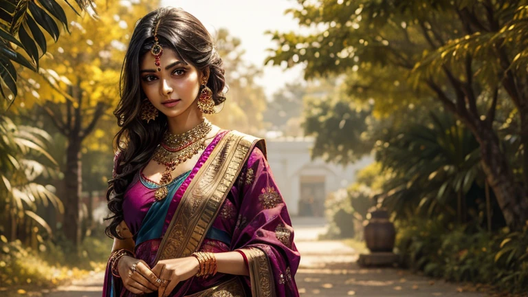 Indian woman in saree fall season fashion jewellery 