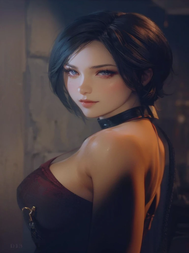A beautiful, happy bust portrait of Ada Wong from Resident Evil, extremely detailed facial features, beautiful eyes and lips, cinematic lighting, hyper realistic, 8K, photorealistic