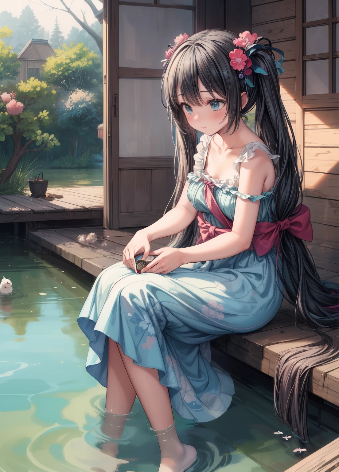 (masterpiece、Highest quality、Highest quality、Official Art、Beautiful and beautiful:1.2)、(One girl:1.3)Hatsune Miku、Twin tails,Beautiful breasts, Katsushika Hokusai,stand by me, Woman Painting, Cat sitting on a lake, An exquisite painting by Johannes Vermeer, Featured on ZBrush Central, New metaphors, Oil on canvas, Chiaroscuro, Soft brushwork, Soft Haze, muted