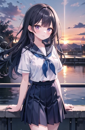{masterpiece}, {Highest quality},1 girl,School_uniform,sunset