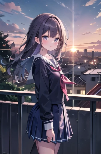 {masterpiece}, {Highest quality},1 girl,School_uniform,sunset