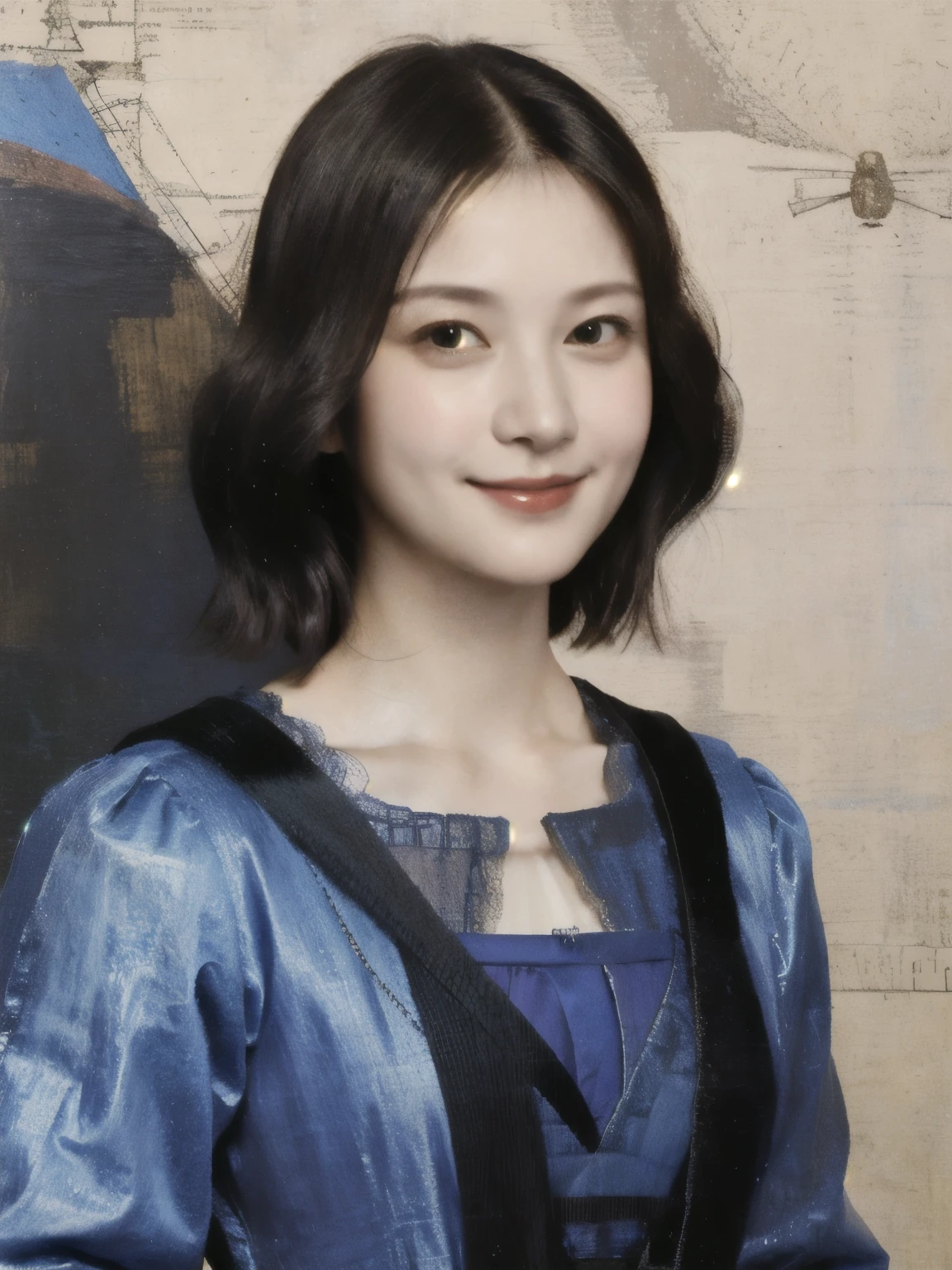 263 20-year-old female,(Short Hair 46),(chest:1.5),Old-fashioned smile,(Paintings by Leonardo da Vinci),(airship,Blueprint)