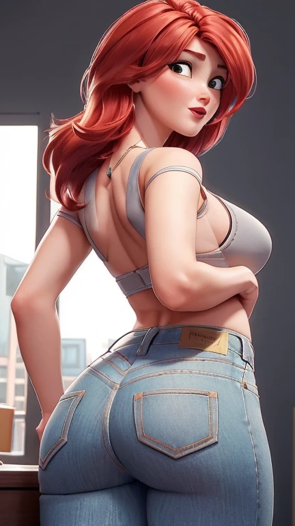 (best qualityer:1.4), body focus, (cute face), work of art, ultrarealistic, (((best qualityer))), ((comely Finger)), Gorgeous character design, ,lighting perfeita, colorfully, Ablaze_front_face_lighting, ultra high resolution, high resolution, absurderes:1.2, bokeh:1.2, Lens flare, (Vibrant_colour:1.2), (comely, medium breasts:1.2), (thick-thighs:1.1), thick,
Animated female character, standing, sideways front, de bruços, empinando a bunda, top view, Pale skin, ((wearing tight jeans shorts)), ((sexy lingerie)), tight shorts, silver necklace with pendant, wrinkles, Red lips, long hair, ((view from the side))