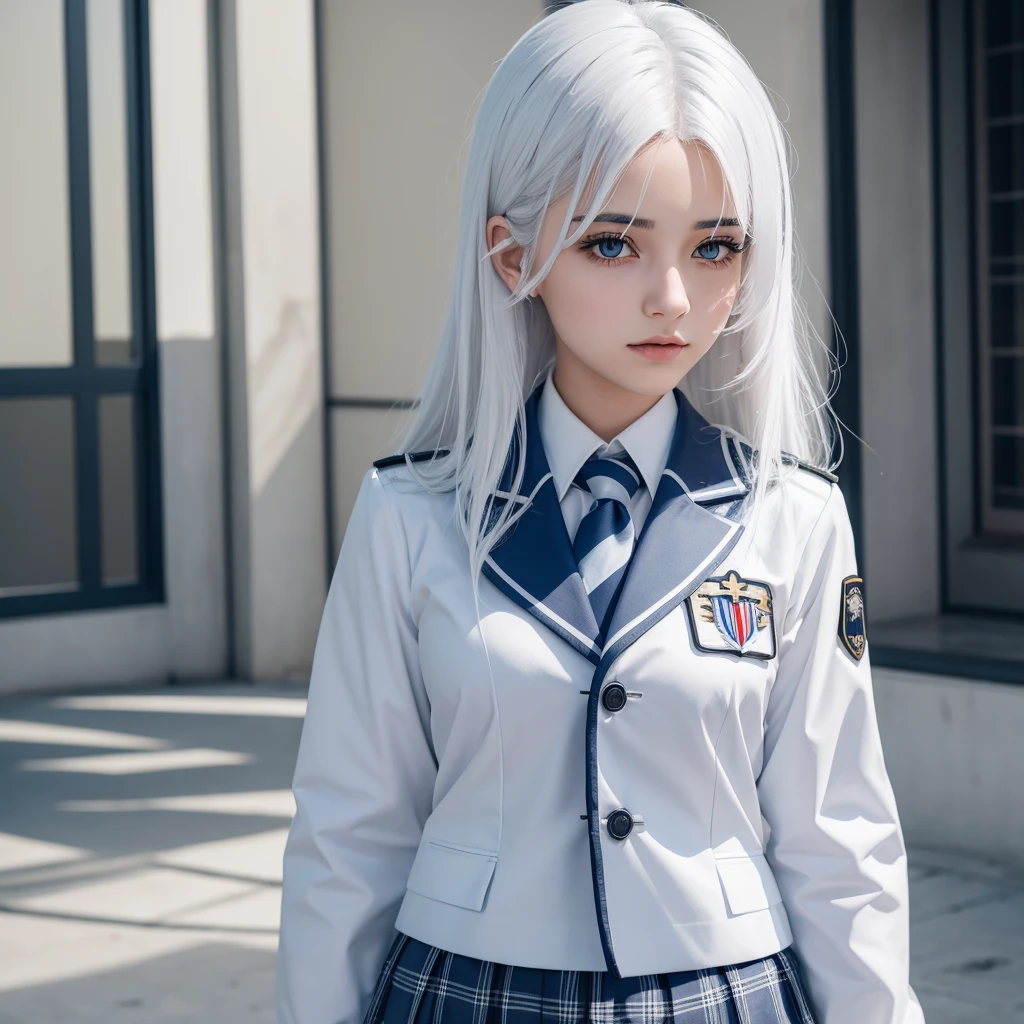 Girl with white hair, schoolar uniform, High definition