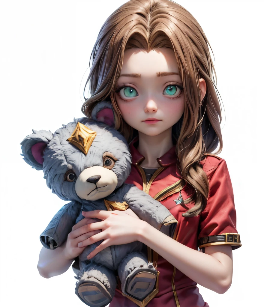 [(League of legends:1.5), creepy, dark, black and white, detailed manga line art, scared, psychological horror, grotesque, morbid, surreal], a girl holding a teddy bear, Annie, character from League of Legends