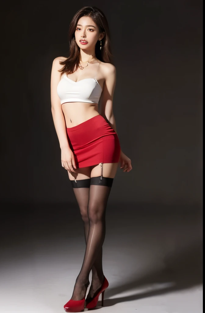 (masterpiece:1.3), (8 thousand, realistic, RAW photos, best quality: 1.4), (1 woman),(sheer silk blouse), (((short skirt))), (((양쪽 다리와 양쪽 발에 realistic 불트명한 커피색 팬티 스타킹: 1.3))), (Stockings on both legs), (((Beautiful, small feet wearing stockings and red high heels.))), (((full body shot))), (standing), (Beautiful makeover), (((very slim and beautiful body))) , (((Realistic and very beautiful face))), (long eyelashes), (double eyelid), (현실적이고 섬세하고 매우 beautiful eyes), (((big bust))) , (Strong body through exercise), (beautiful abs), (Beautiful heaps), (((tall))), (((such a beautiful body))), (Brown hair, parted long hair:1.3), (Beautiful divided style), (realistic and beautiful skin), (absurd), (attractive), (ultra high resolution), (extremely realistic), (very detailed), (golden ratio), (((Two long, realistic and beautiful legs))), (realistic 팔), (necklace), (earring),(beautiful nails manicure), (So beautiful and sexy), (perfect secretary look), (((beautiful eyes))), (((high nose))), (((small nostrils))), (((beautiful mouth))),(((beautiful mouth술)))