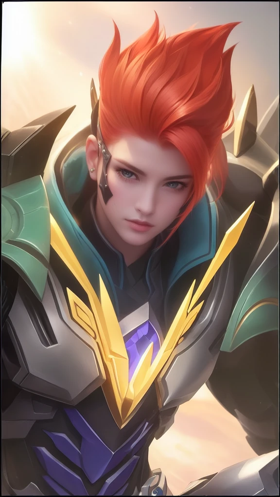 a close up of a person with a red hair and a sword, kda, heise jinyao, portrait of rung, g liulian art style, sylas, brigitte, inspired by Huang Shen, mobile legends, arcane jayce, xianxia hero, official splash art, artgrem, full protrait, thertrevkaiser