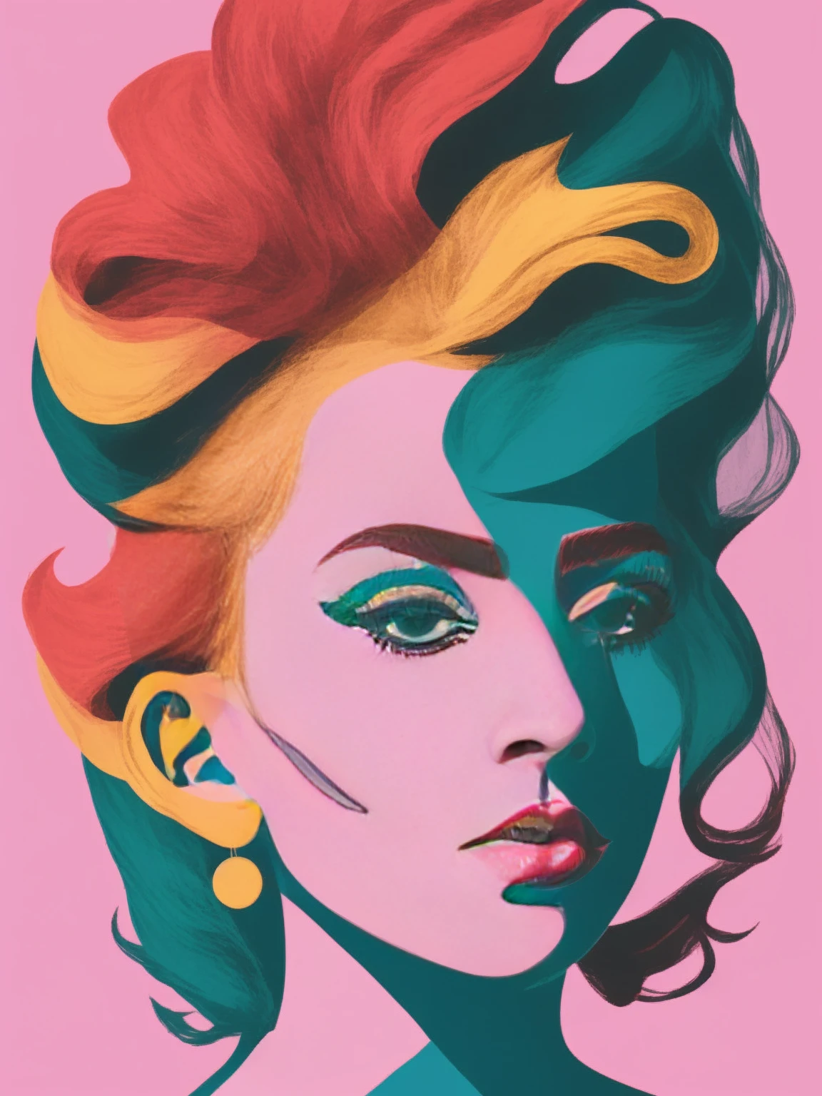 Minimal Celebrity: Create a minimalist portrait of Lady Gaga celebrity using simple shapes and a limited color palette, inspired by Warhol's approach --ar 2:3
