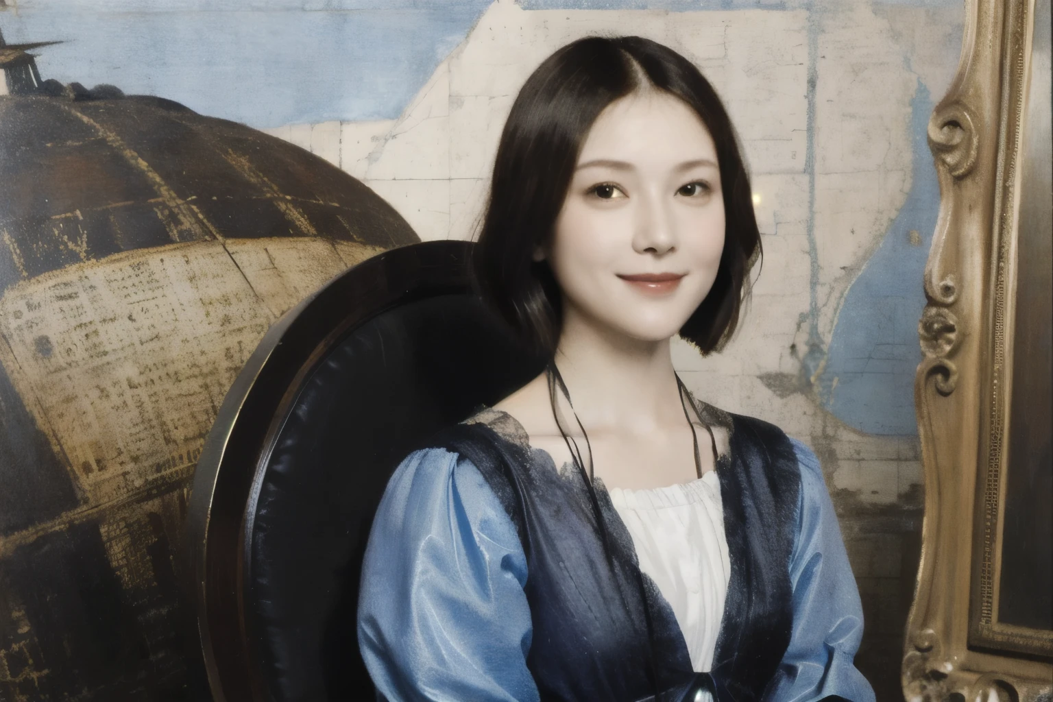 263 20-year-old female,(Short Hair 46),(chest:1.5),Old-fashioned smile,(Paintings by Leonardo da Vinci),(airship,Blueprint)