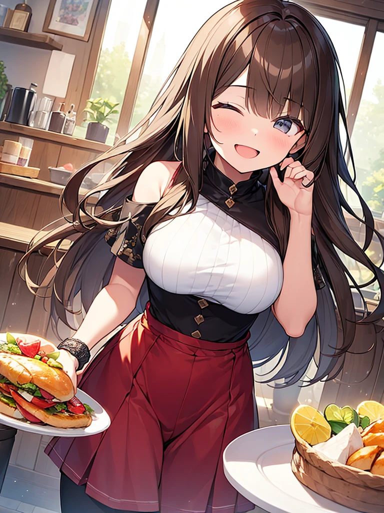 (Masterpiece, Top quality: 1.5), (1 girl, solo), large breasts, standard weight, (brown hair:1.3), (airy hair, wavy hair), long hair ,asymmetry bangs, swept bangs, 15 year old, smile:1.1, happy:1.1, flustered:1.3, casual fashion with many gorgeous and colorful decorations, Various Situations:1.2, (dynamic angle:1.3), (Various pose:1.3), magnificent panorama view, open mouth, summer:1.2,  __items__ __items__ __items__, 