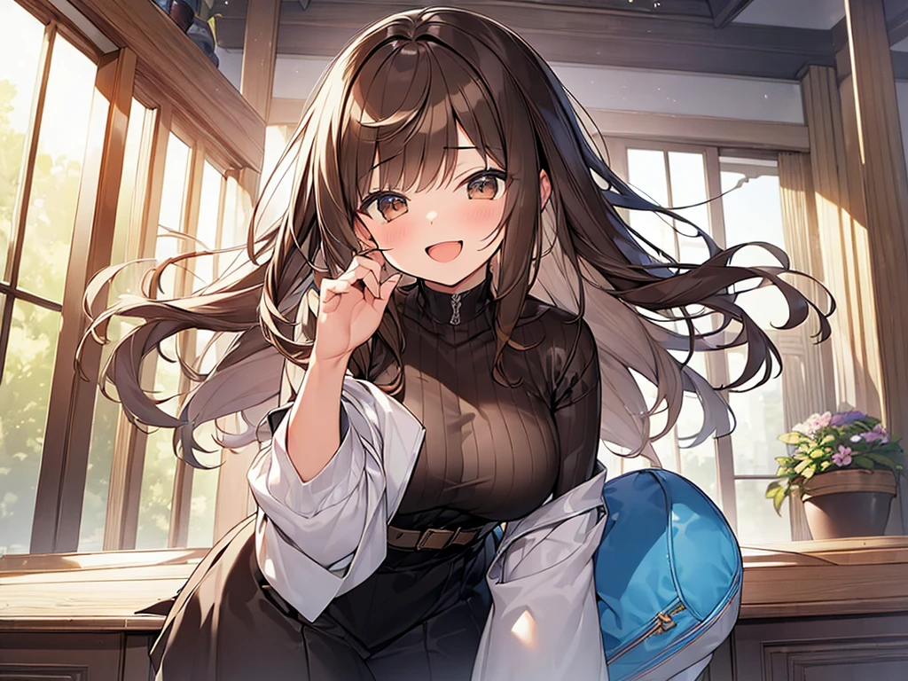(Masterpiece, Top quality: 1.5), (1 girl, solo), large breasts, standard weight, (brown hair:1.3), (airy hair, wavy hair), long hair ,asymmetry bangs, swept bangs, 15 year old, smile:1.1, happy:1.1, flustered:1.3, casual fashion with many gorgeous and colorful decorations, Various Situations:1.2, (dynamic angle:1.3), (Various pose:1.3), magnificent panorama view, open mouth, summer:1.2, __items__ __items__ __items__,