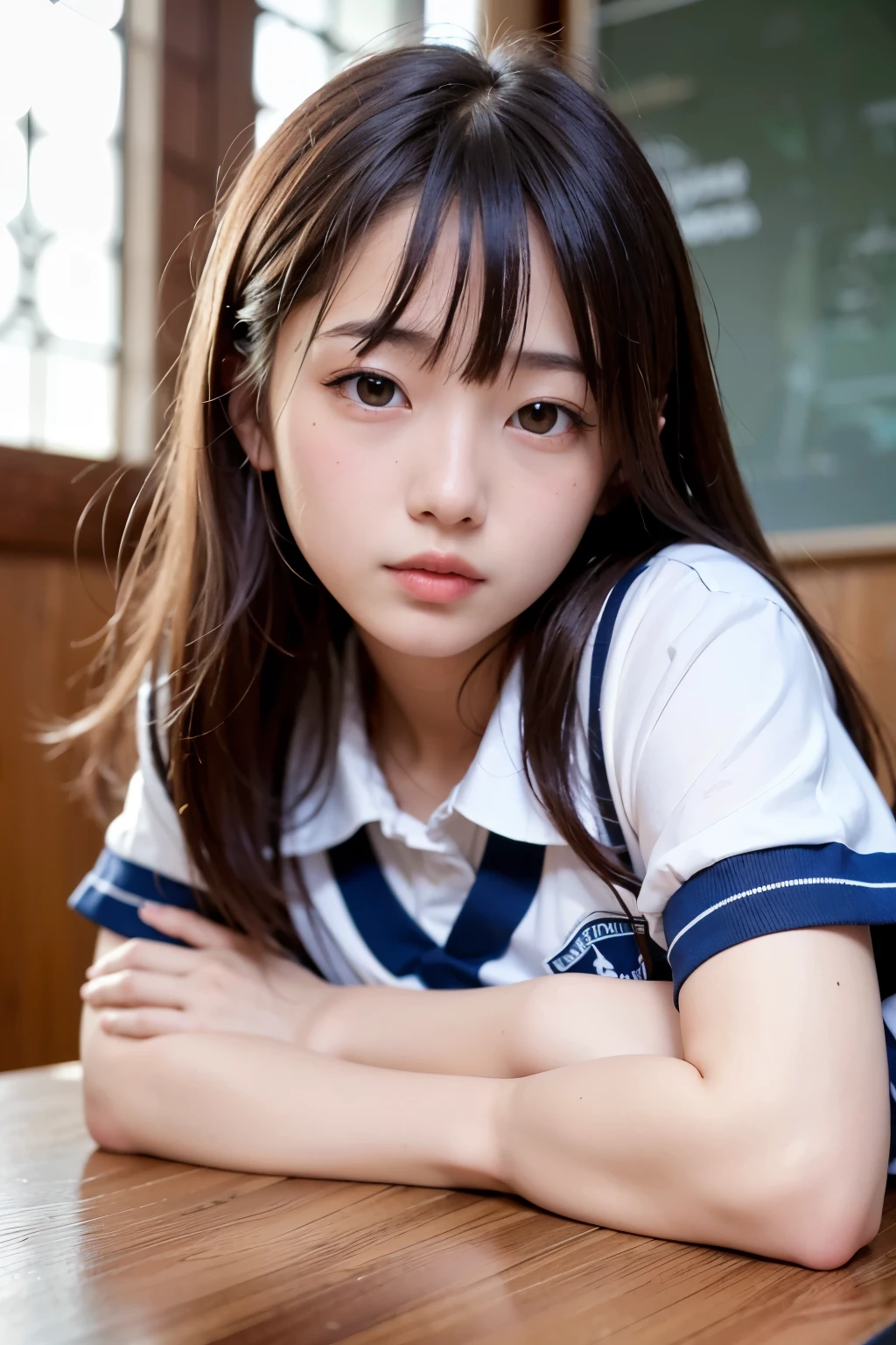 Highest quality, masterpiece, 1 girl, 14~18-year-old, Beautiful Face, Realistic, High resolution,School, Student Uniform,sexy,Lying down