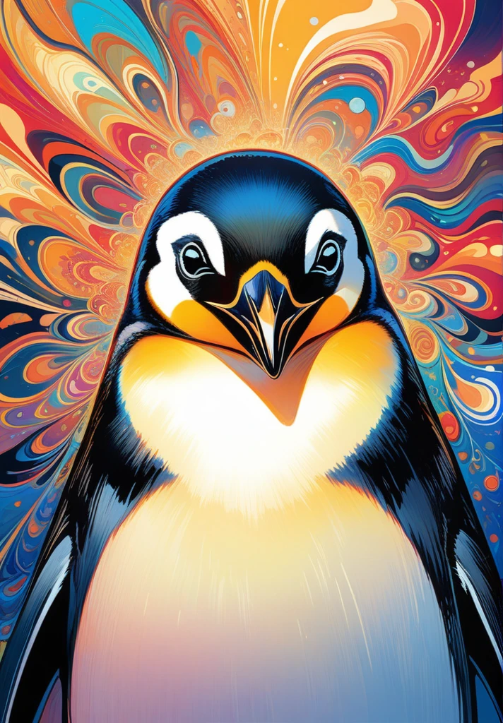 (masterpiece, Highest quality, Highest quality, Official Art, beautifully、aesthetic:1.2),(penguin,Upper Body:1.3),Very detailed,(Abstract art:1.2),colorful,Most detailed,Black and Gold,
