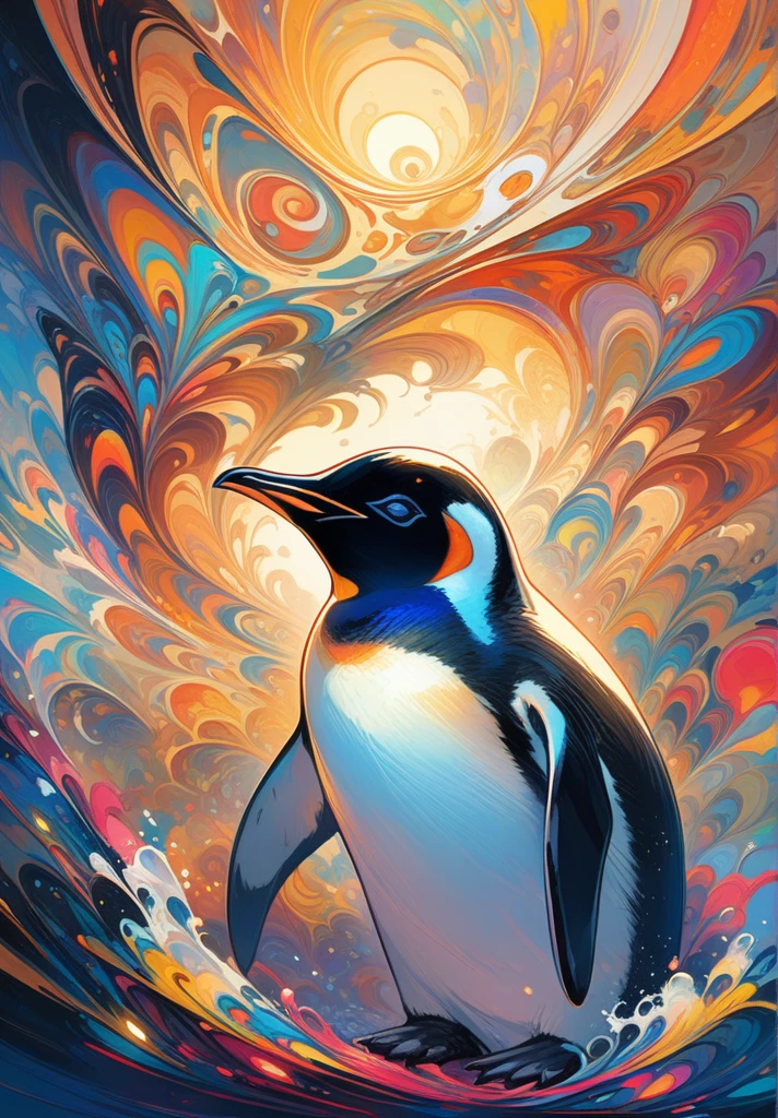 (masterpiece, Highest quality, Highest quality, Official Art, beautifully、aesthetic:1.2),(penguin,Upper Body:1.3),Very detailed,(Abstract art:1.2),colorful,Most detailed,Black and Gold,