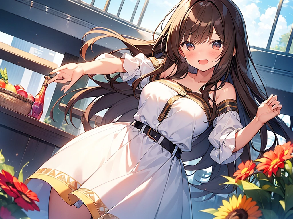 (Masterpiece, Top quality: 1.5), (1 girl, solo), large breasts, standard weight, (brown hair:1.3), (airy hair, wavy hair), long hair ,asymmetry bangs, swept bangs, 15 year old, happy:1.1, (flustered:1.2), casual fashion with many gorgeous and colorful decorations, Various Situations:1.2, (dynamic angle:1.3), (Various pose:1.3), magnificent panorama view, open mouth, summer:1.2,  __items__ __items__ __items__, 