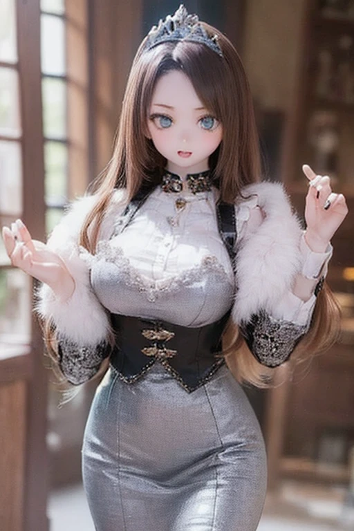 kukolnydom, doll, (mature woman, 21yo, 21 years old, solo:1.6), ((tiara, princess costume, castle))