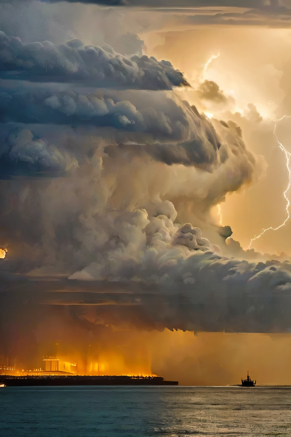 In a great storm, lightning takes the form of a dragon.、Witnesses watch as a giant beast roars in the sky。