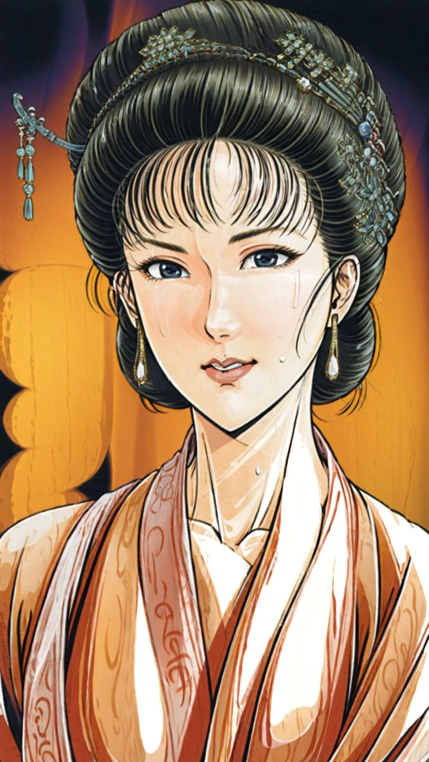 (best quality), (very aesthetic), (ultra-detailed), (best illustration),(a mature female),(perfect face),Suikoden,Mrs. Lin,(((NSFW))),((full_body)),((full_NUDE)),(Woman with pubic hair),surprised,red cheek,sweating,skinny,flushed skin,(standing),traditional Chinese bedroom,