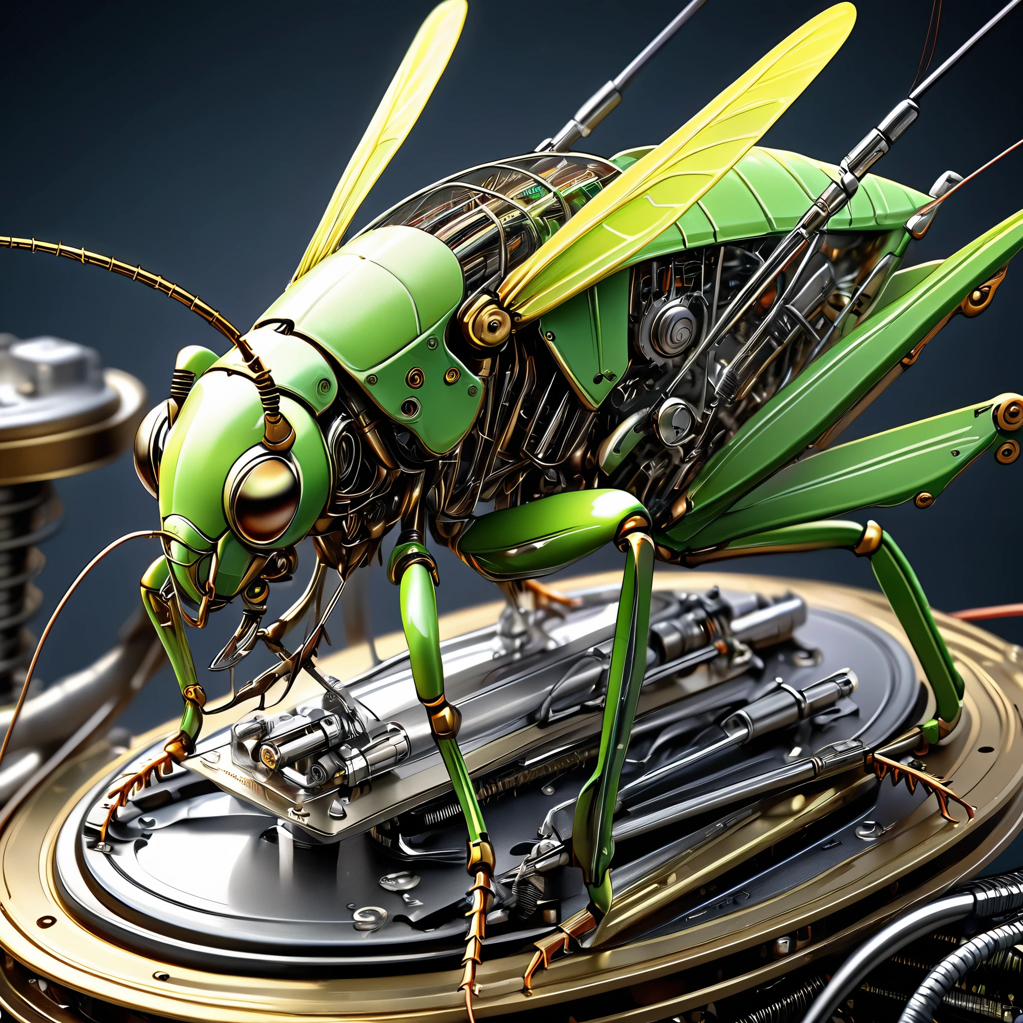 mechanical creatures, Bee, precision instruments, machines, machine parts, LED eyes, wire cables, (ultra detailed, absolutely resolution, best quality:1.3), 2.5D, delicate and dynamic, artistic photography, hyper realistic, graphic CG digital art