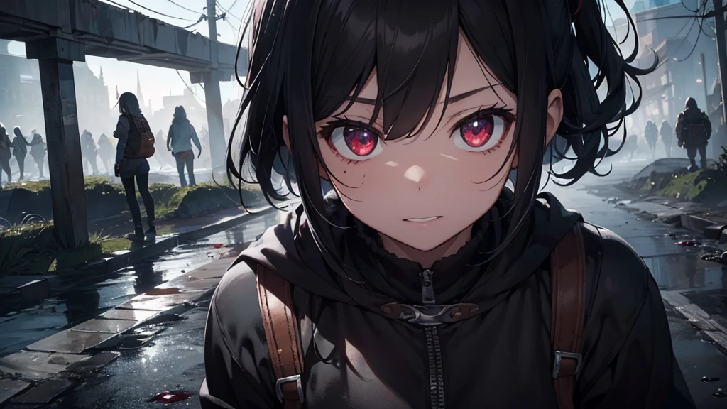 I want to create a [super realistic] game title screen. The game is a dark RPG, the title is [DARK RING], there is a dark ring smeared with blood in the center of the title text, and the background is black with a sense of [mystery, fear, and tension]. Please create a super cool game title screen.