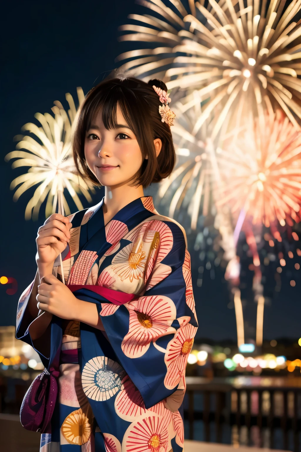 Fireworks display　Yukata Woman
