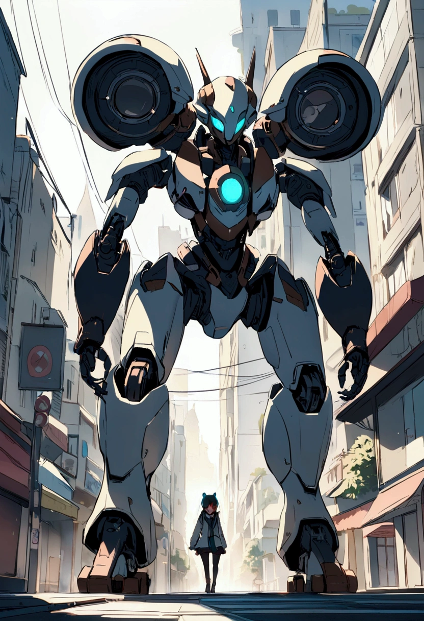 sexy mechanical creature walking in the city, daylight