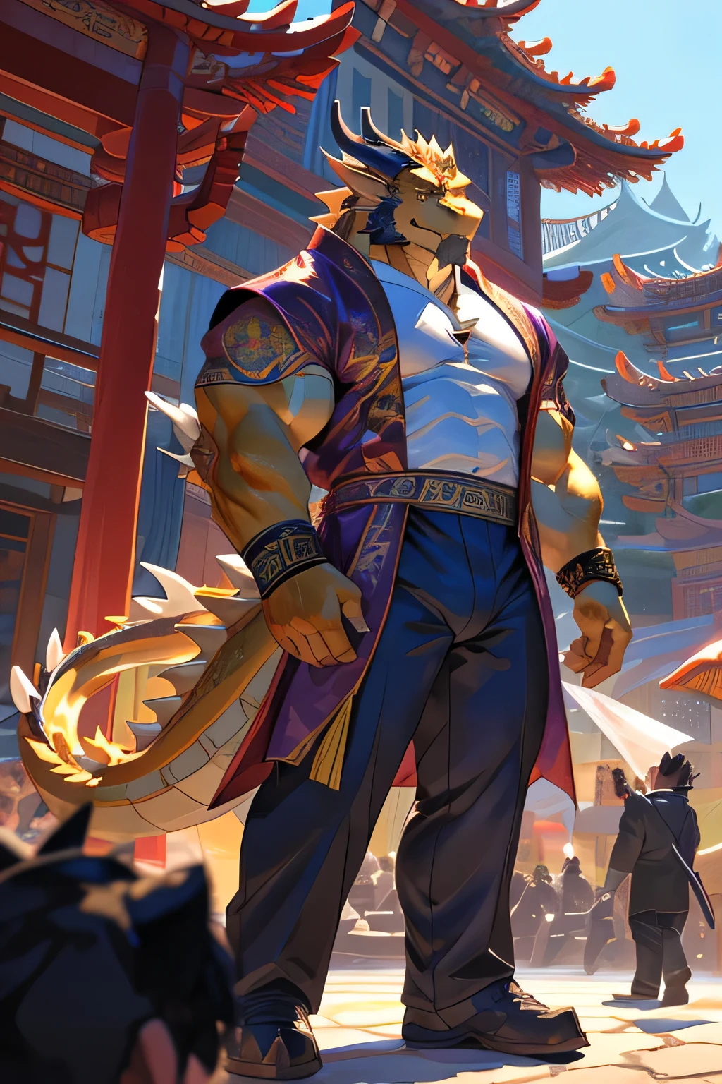 anthropology(golden chinese dragon), alone,Golden Dragon, Light,Golden skin,Clear and bright eyes,Thin clothes, male, Tops, muscular, Bodybuilding Athletes,Big breasts,Pectoralis major,tall and big,muscular anthropology(golden chinese dragon), Daily Wear,Green Eyes, Golden skin,Bodybuilding,muscular male, Bold, Eyes on the audience, empty, Bottoms,Daily Wear,Detailed background, Realistic eyes,Reality, Realistic hands, 8k HD, Extreme details, (Dark Shadows, Wide dynamic range, HDR, 弱Light:1.2), by kusunagi,by null-ghost ,by oldshep,by traver009,Chinese dragon, Chinese zodiac. male. Chinese dragon. hairy, Chinese dragon antro), permanent, Solitary, New Jersey5hairy, (Chinese dragon, huge, huge, Young face, teenager, Bodybuilding athlete's body), Chinese dragon, ((Extremely realistic shadows, masterpiece, extremely deTailed, Reality)), Beast field, firm retreat, solid retreat, Round buttocks, firm and Beautifully shaped buttocks, retreat, Broad shoulders, permanent on the retreat, Firm buttocks, Round buttocks, Beautifully shaped buttocks, solid and very muscular retreat, Chinese dragon, Tail, ((deTailed face)) nose, ((deTailed eyes)), Smile, mischievous Smile, mischievous expression, White Teeth, Mouth slightly open, Red tongue, skin, scales, Sexy, Height 3 meters , Optimum height, The whole body is full of muscles, ((Raised pectoral muscles, huge and defined abs, V-Shaped Body,)) strong upper body,Thick waist, ((Long legs)), Masculinity, attractive face, Attraction Type, fresh and calm face with a cold Smile. Bodybuilding athlete's body, huge muscular and long thighs, Bulging biceps, looking at the audience. Unique Light Source, sombras bem definidas, Single Portrait.tall and strong,Thighs are thick,Well-proportioned body,((Golden ratio figure,True body proportions,long thighs))