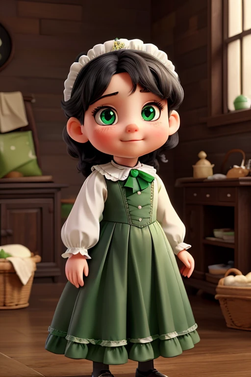 Victorian era baby, White skin, straight black hair, emerald green eyes