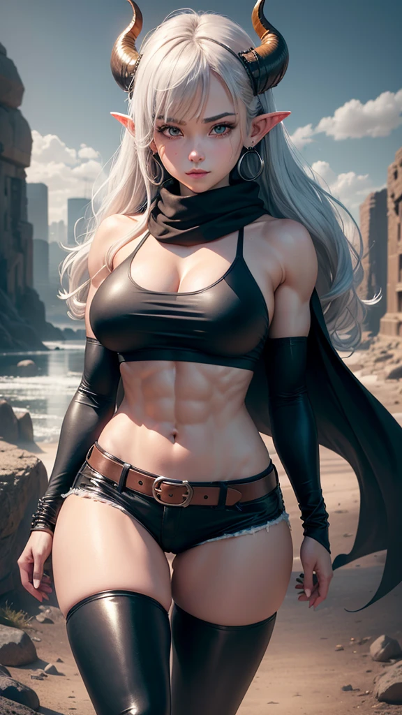 (forest, evening, dark atmosphere), Alone, ((((1 Girl)))), very by the wide, black fur, angry, yellow eyes, (((((muscular))))), ((huge tits)), (thick thighs), (Wide hips), Pale skin, (elf, long pointed ears), standing, slippery hair,score_9, score_8_above, score_7_above, score_6_above, fountain_cheered up, BREAK 1Girl, Alone,altTiffany, by rubio, bandana, blue jacket, long sleeves, striped shorts, neckline trimming, boxing gloves, Red boots, thigh high boots, huge breasts, on one side, looking at you, smile, Session, city, blue sky, clouds,a beautiful warrior, maduro, small smile afectada, smile afectada, muscular, silver by rubio, by the wide, wavy fur, (bíceps, triceps, strong abs), (narrow waist, wide shoulders, narrow hips), delgado, ((statuary, imposing, high, imposing)), (defined muscles, strong muscles), off the shoulder, (silver crop top, crop top, sleeves), huge breasts, earrings, jewelry, collar, make above, long eyelashes, Perfect eyes, perfect mouth, perfect face, light gray eyes, glare, pretty eyes, belt, crop top, (scarf), leather pants, shoulder tattoo, perfect fingers, long fingers, no additional digits, long nails, (desolate land in the background, outdoor, at night, rocky landscape, wind,), at night, (hands on the butt),angry (((muscular Girl toned body massive breasts horns))) long silky black fur yellow eyes dark atmosphere Pale skin,(better lighting) , (Extremely complex and detailed.) , Unified 4K, (Saboveer detailed CG: 1.2) , (8k: 1.2),(The original), (masterpiece) , (Best Quality),(masterpiece:1.4),Anime-like quality,(masterpiece),masterpiece, Saboveer clear picture quality，clearer than，（delicate face）Best Quality, absurd,((Master of peace, 4k, 8k, Yeah, High resolution))1个Girl, female student，,(beautiful bass),((PHYSICOCULTURISTS:1.5))(Girl),(Ext