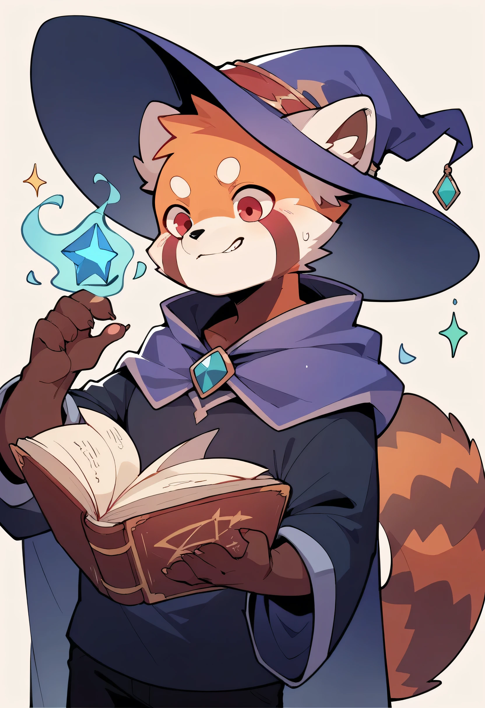 Red Panda Boy,Wizard,holding a magic book in his hand！