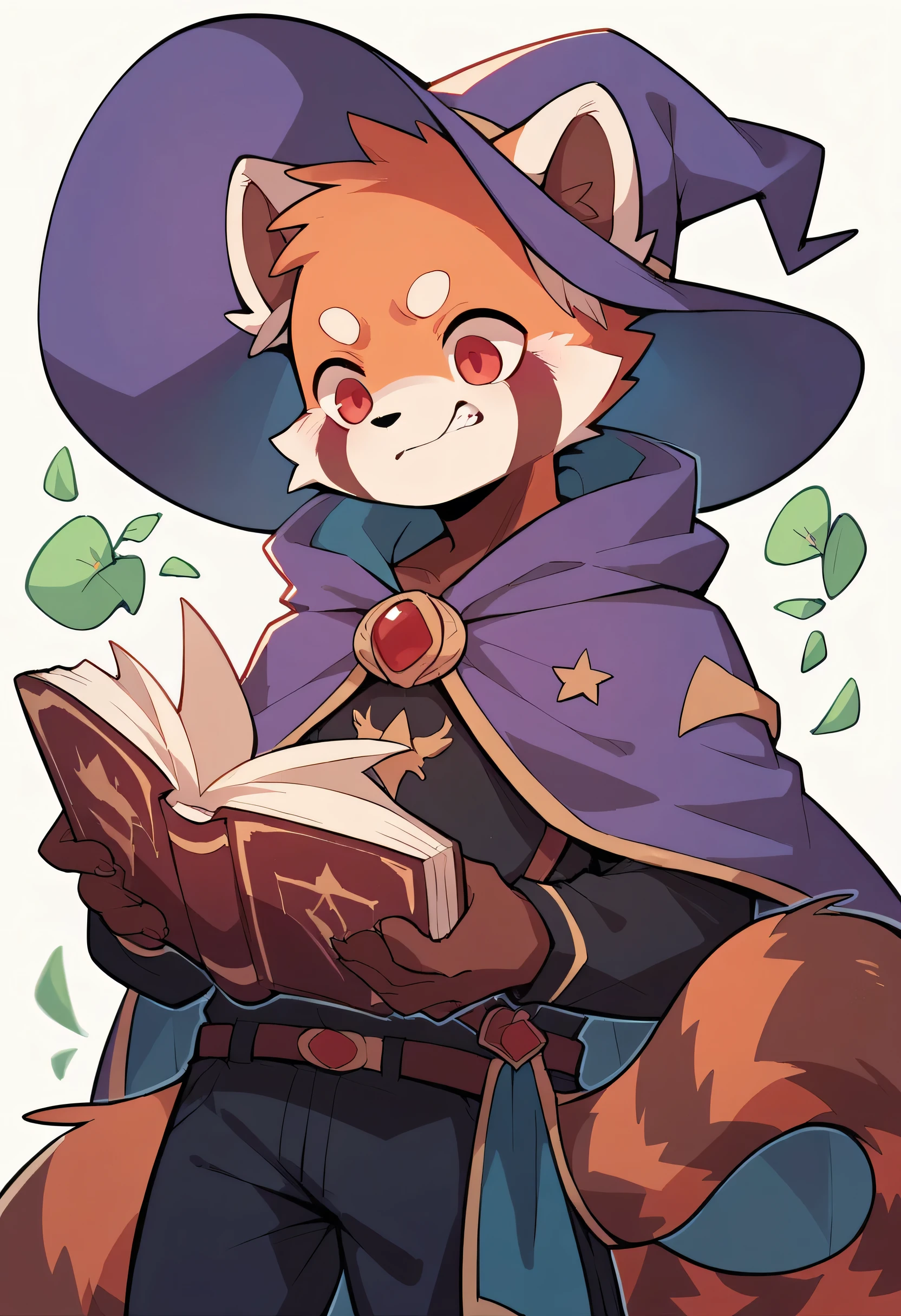 Red Panda Boy,Wizard,holding a magic book in his hand！