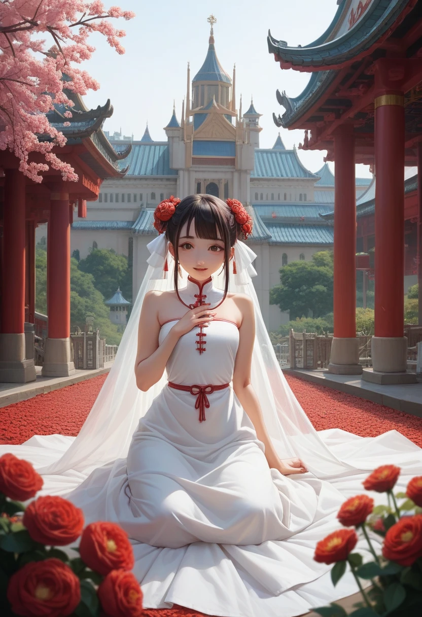 Nude anime girl with red flowers in her hair Chinese girl, trend on cgstation, cute anime waifu with a nice dress., Guweiz and Pixiv Artstation, palace , A girl in Hanfu, beautiful digital artwork, Guweiz and Artstation Pixiv