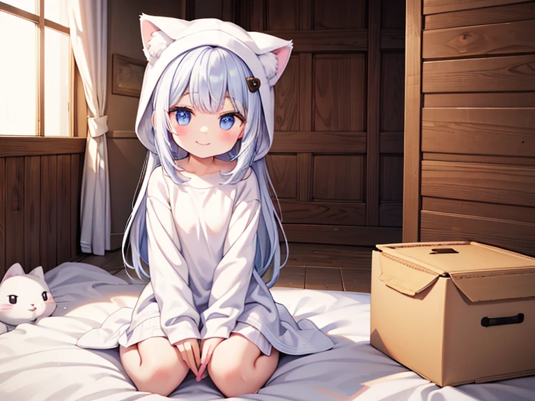 Little Girl cute White towel smile With cats