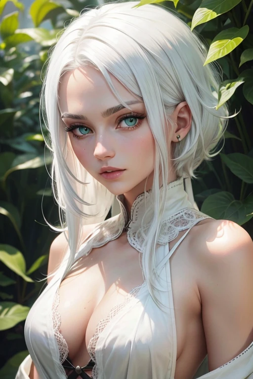 White hair and green eyes