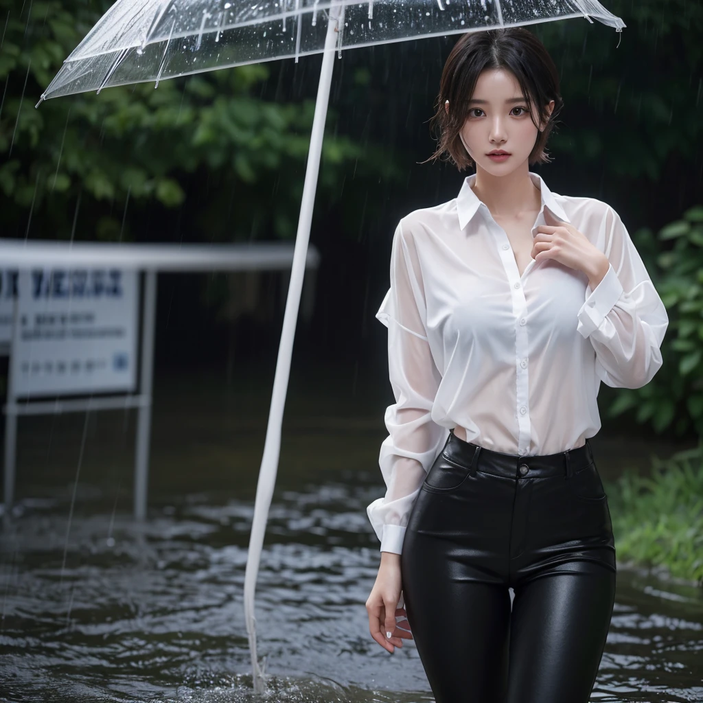 exy pose、Hair getting wet in the rain、Mr.々Hair style、Short Hair、Transparent shirt、Beautiful woman getting wet in the rain、typhoon、Get wet without an umbrella、Beautiful woman in the rain、雨で濡れたBeautyOL、Detailed face、Realistic、beautiful girl、Beauty、Office Lady Uniform、beauty、Beautiful woman、Narrow waist、Handsome woman、Tight pants look、suit、Sexy pose、タイトなsuitパンツ、雨で濡れたsuit、Wet naked shirt、See-through shirt、Shot in heavy rain、Naked shirt、Gaudy colored underwears