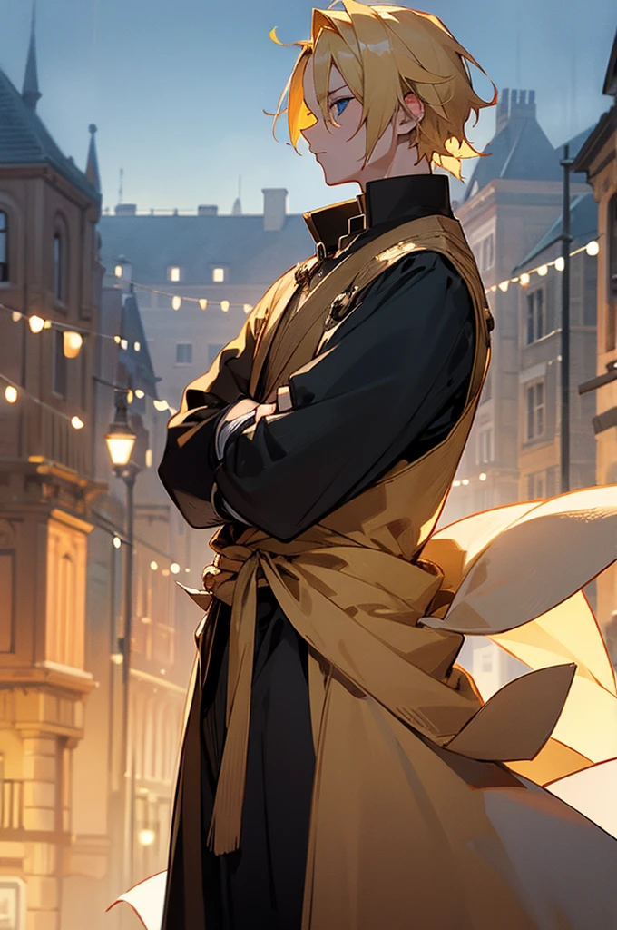 Male, adult, Blonde Hair, Town Background, King