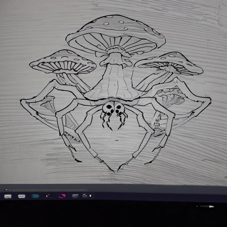 arafed image of a drawing of a spider and mushrooms, outline drawing, outlined!!!, outline art, outline sketch, ink outline, ms paint drawing, outlined art, with out shading, detailed but rough, cell shaded art, detailed. insect like, ink outlines, inked drawing, drawn with photoshop, outline, hard outline, intense line art
