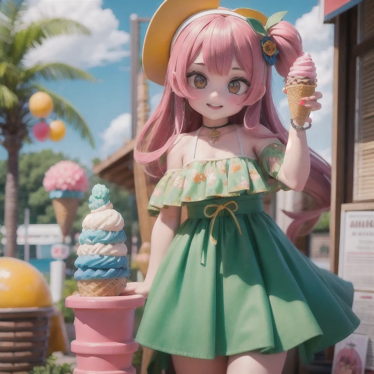 girl in a bikini eating an ice cream cone, eating ice cream, in a bikini, angela white, giorgia meloni, katy perry, in bikini, eating ice - cream, wearing spandex bikini, ice cream on the side, bikini, ice cream, wearing a bikini, candid photo of dirty, shiny plastic bikini, candid shot, cone, 1 girl, solo,in a green dress standing by a wall,portrait of female idol