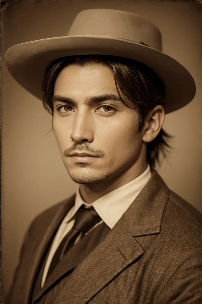 Sepia-style portrait of a wanted man