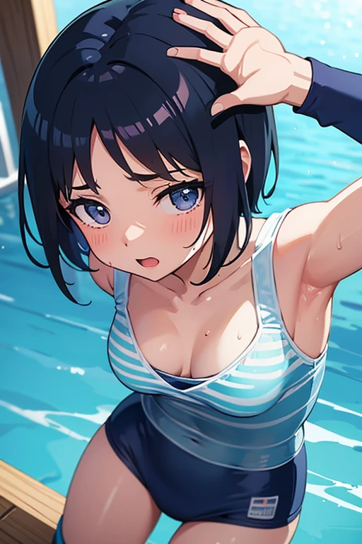 Striped and undressed Sailor Mercury covered in translucent slime and sweat does yoga