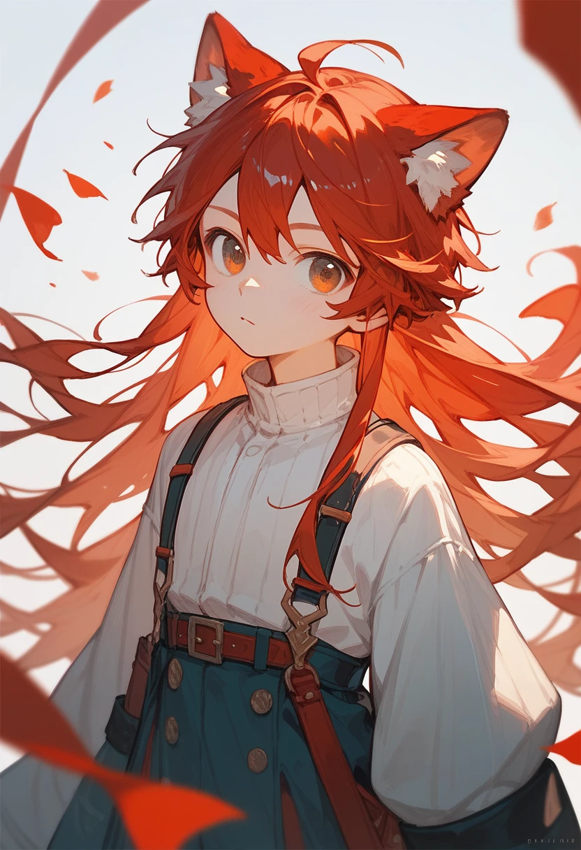 (Score_9,Score_8_up,Score_7_up), masterpiece, anime, cute young boy, animal ears, long hair, red hair, complex background