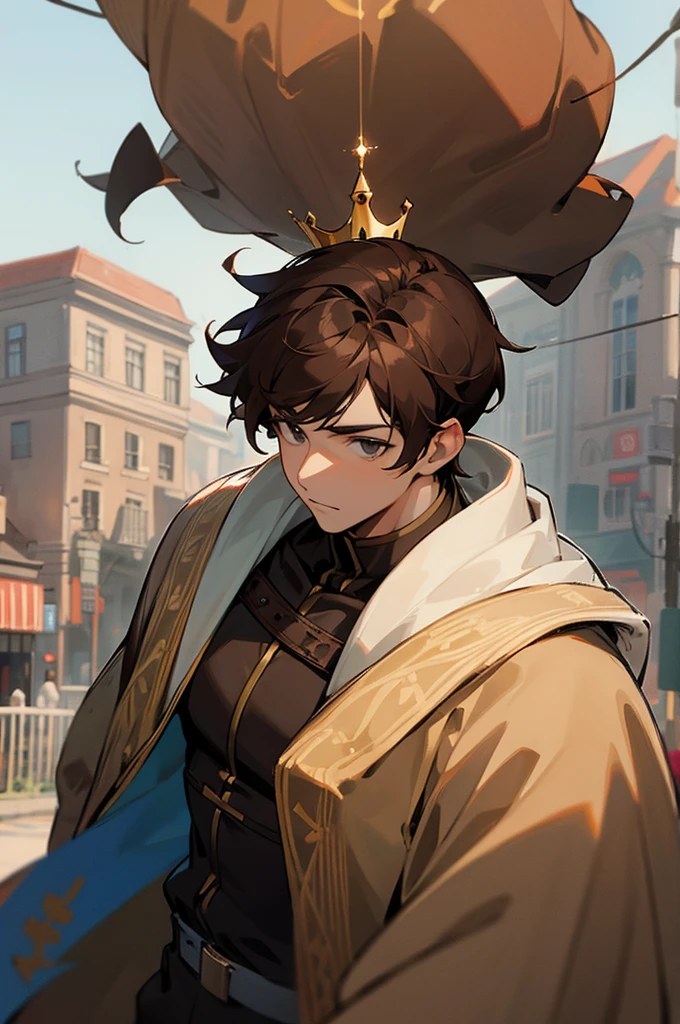 Male, adult, Brown Hair, Town Background, King