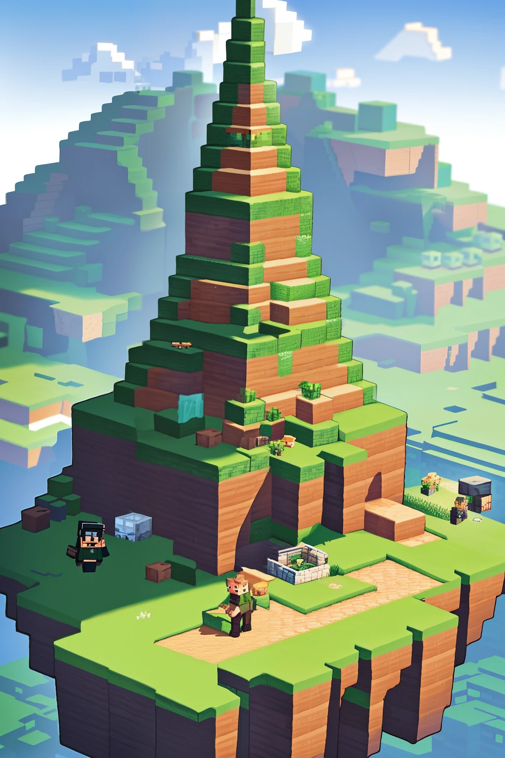 In the heart of a pixelated Minecraft landscape, a lone figure stands out. With blocky features and a keen interest in the digital world, this player, dressed in a classic green and brown textured outfit, proudly poses. They clutch a pickaxe, their hands perfectly sculpted, against the backdrop of a towering mountain range and a deep, pixelated mine shaft. The Minecraft background adds an element of adventure and exploration, with a soft, natural light casting long shadows. The player's excitement and love for the game is palpable as they gaze at the viewer with bright, beaming eyes.
