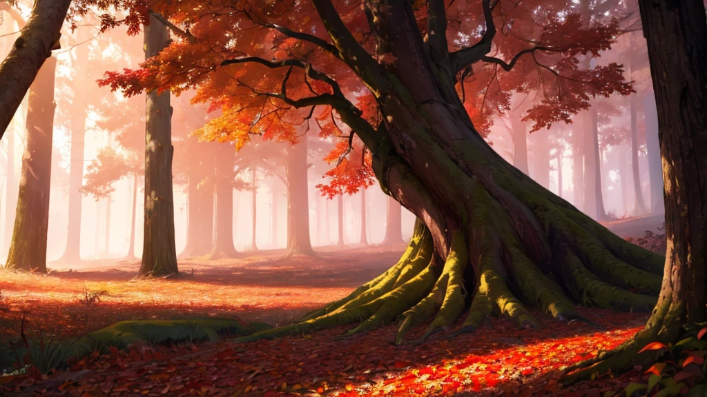 The image captures a mesmerizing and majestic forest blanketed in vibrant red sapphic trees that shimmer under the sunlight. The trees are adorned with glossy red leaves, ranging from deep crimson to lighter hues, creating a striking contrast with the clear blue sky. The sunlight filters through the canopy, highlighting the intricate textures and the vibrant color of the leaves.
The forest floor is covered in a rich carpet of fallen red leaves, enhancing the overall splendor and depth of the red tones. The trees form a dense, intertwined canopy that adds an element of mystery and intrigue to the scene. Scattered throughout are wildflowers and undergrowth in warm, complementary colors, adding diversity and vibrancy to the setting.
In the distance, a gentle mist weaves between the trees, contributing to an ethereal and tranquil atmosphere. Sunbeams penetrate the foliage, casting a soft, golden glow and accentuating the fine details of the tree trunks and leaves.
The image exudes a sense of life and beauty, showcasing the enchanting allure of nature in its most vivid and striking form, with a focus on the stunning red hues and their magical impact on the environment.