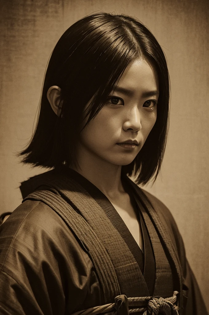 Cool Samurai Sepia-style wanted criminal portrait