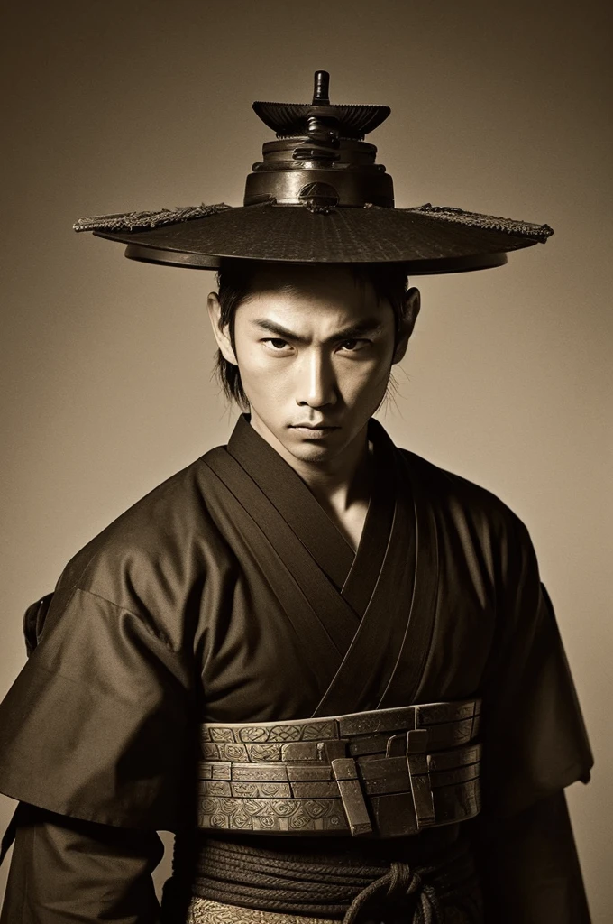 Cool male samurai sepia portrait wanted criminal